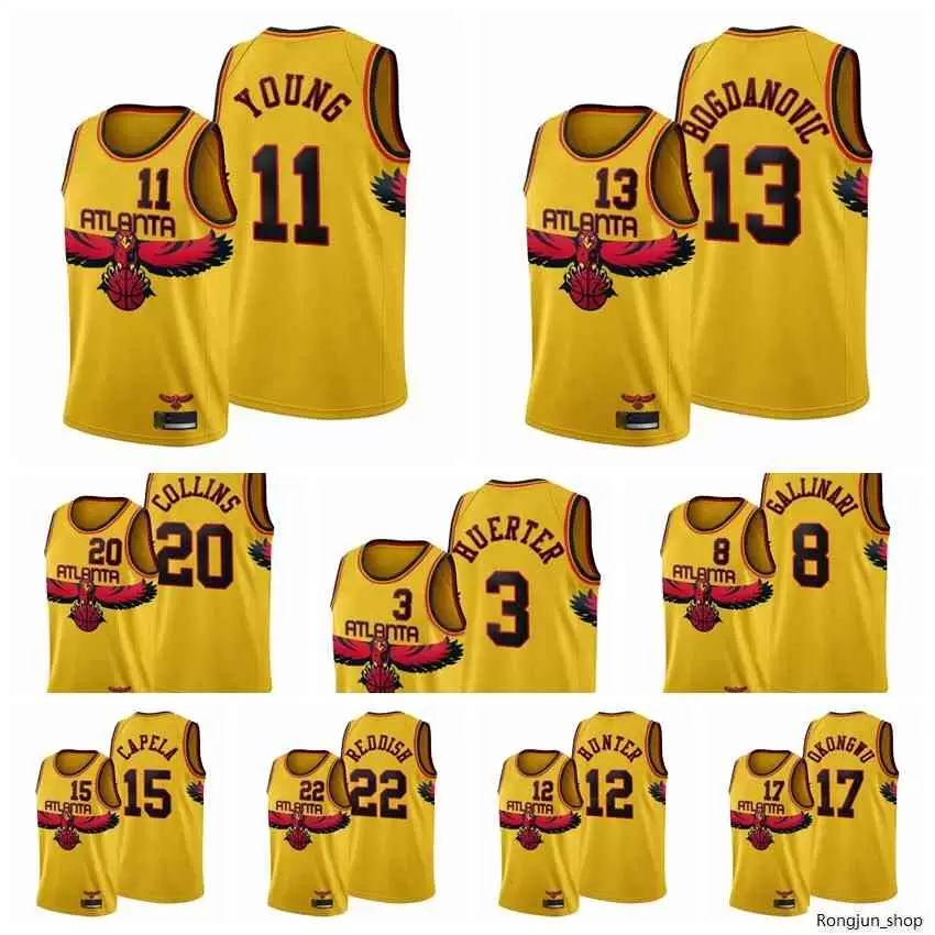 Screen Print Men Basketball Trae Young 11 Bogdan Bogdanovic 13 Kevin Huerter 3 John Collins 20 Gold 2021-22 Edition City Jersey, Color6
Screen Print Men Basketball Trae Young 11 Bogdan Bogdanovic 13 Kevin Huerter 3 John Collins 20 Gold 2021-22 Edition City Jersey, Color6
