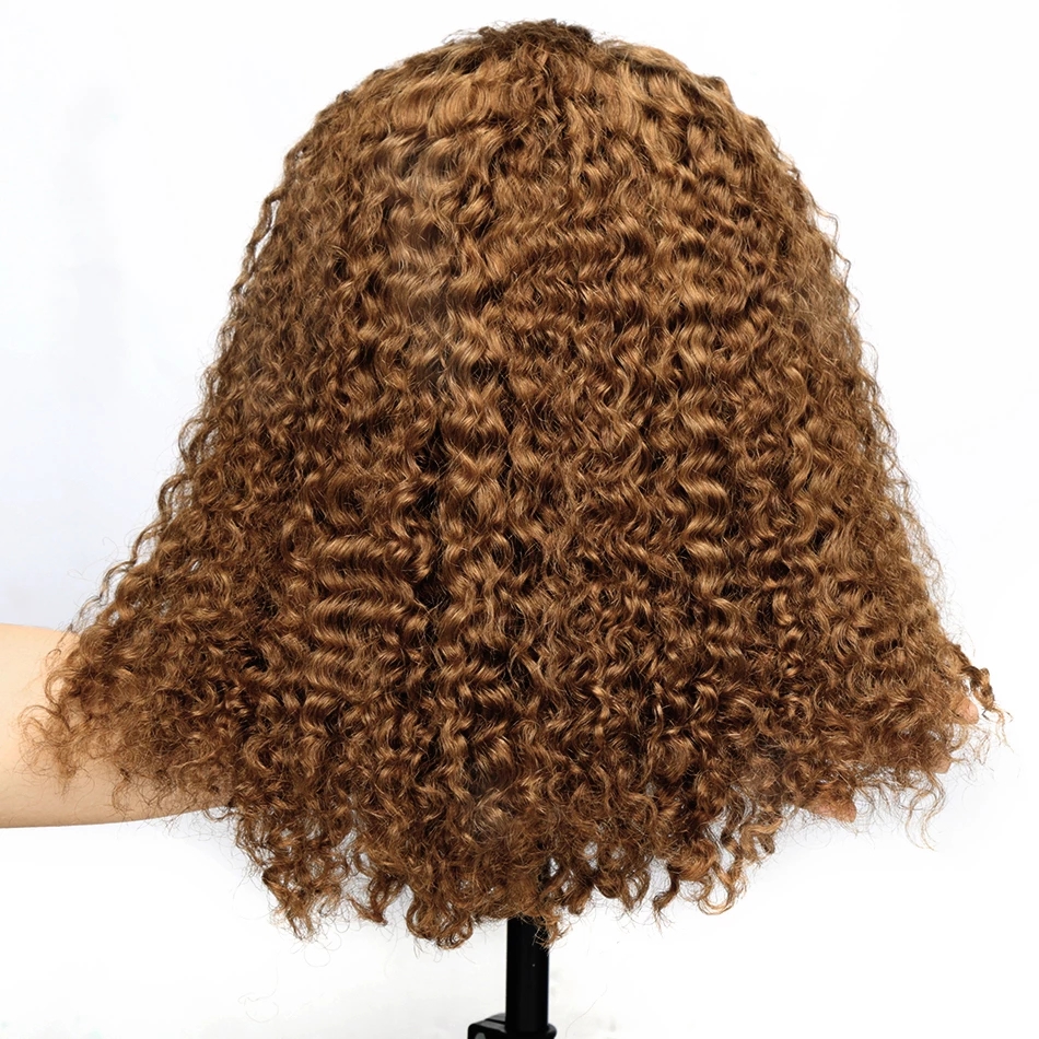 Brown color Short Kinky Curly Human Hair Bob Closure Wigs For Black Women PrePlucked 13x4 synthetic Lace Front Wig With Babyhair