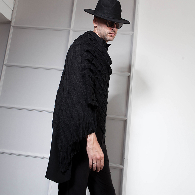 Korean version, cool knit sweater, Cape, Tzitzit, wide neck, shoulder pads, The mid-length 201022