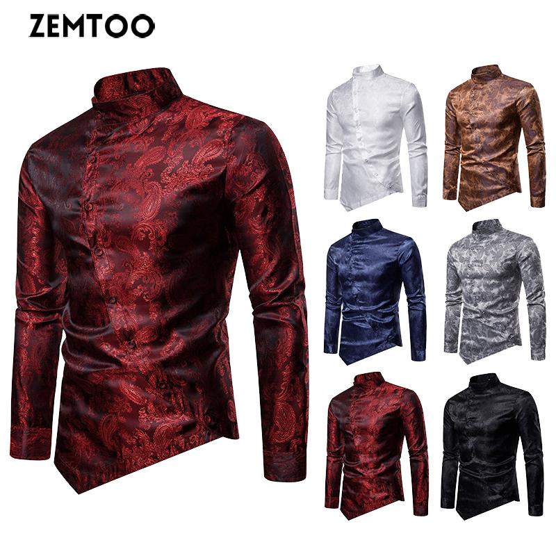 ZEMTOO Men's party casual shirt personality oblique button slim long-sleeved shirt, White;black
ZEMTOO Men's party casual shirt personality oblique button slim long-sleeved shirt, White;black