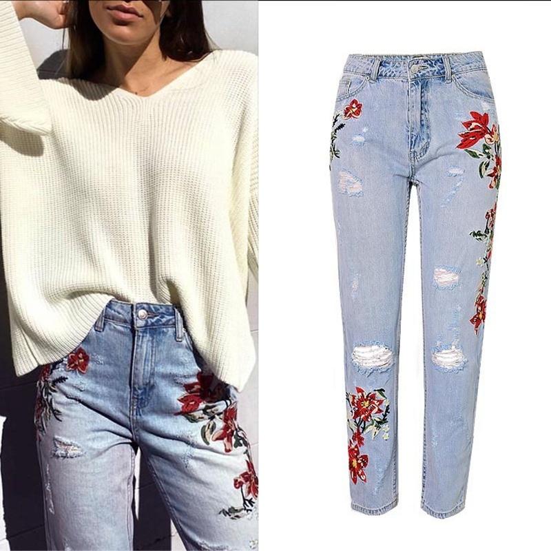 Spring Summer Women Ankle Length Denim Pants High Waist Straight Embroidery Casual Ripped Jeans for Women Size XS-2XL, Light blue
Spring Summer Women Ankle Length Denim Pants High Waist Straight Embroidery Casual Ripped Jeans for Women Size XS-2XL, Light blue