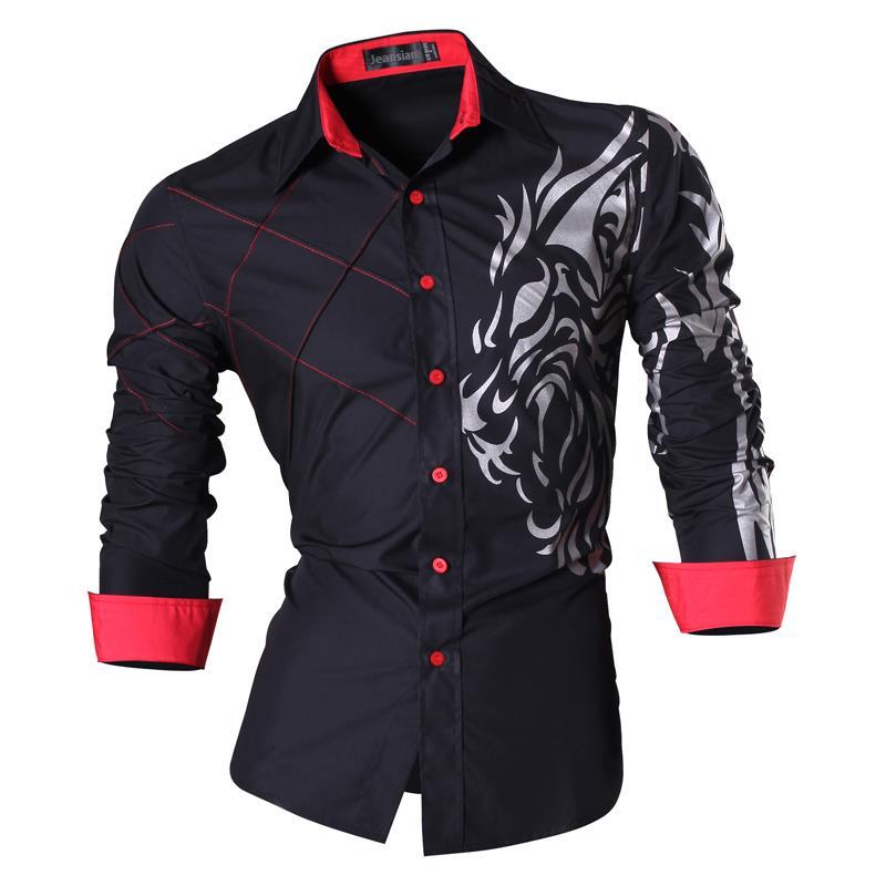 mens shirts Jeansian Men's Fashion Casual Shirt Button Down Long Sleeve Slim Fit Designer 8001 Navy