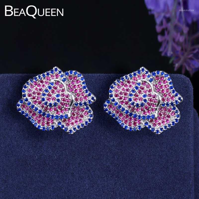 BeaQueen Charming Micro Pave Rose Red Blue Full CZ Stone Geometrical Flower Stud Earrings Lovely Ear Jewelry for Women E1381
BeaQueen Charming Micro Pave Rose Red Blue Full CZ Stone Geometrical Flower Stud Earrings Lovely Ear Jewelry for Women E1381