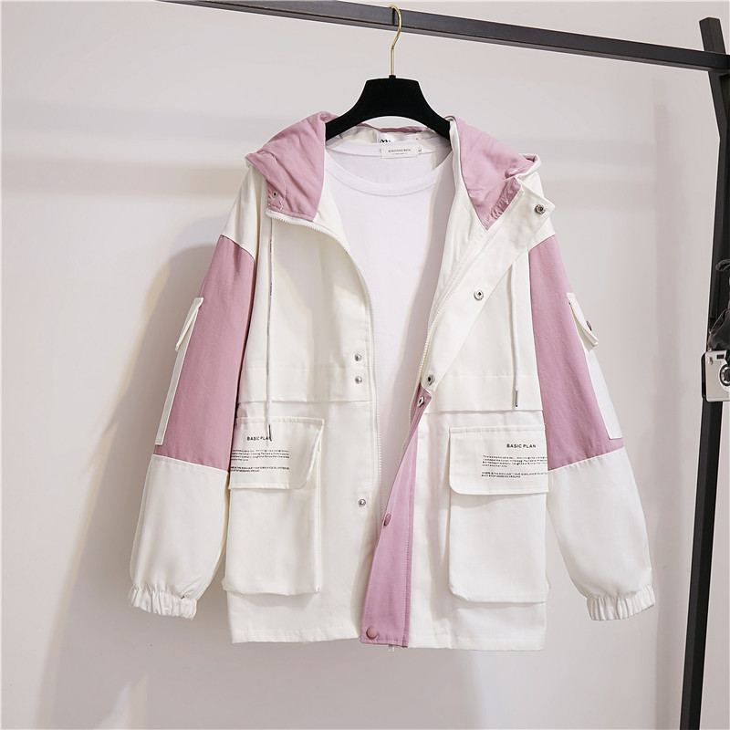 Jacket female autumn new Korea ins Harajuku streetwear BF goods vintage fashion loose hooded long-sleeved casual women's jacket 201106