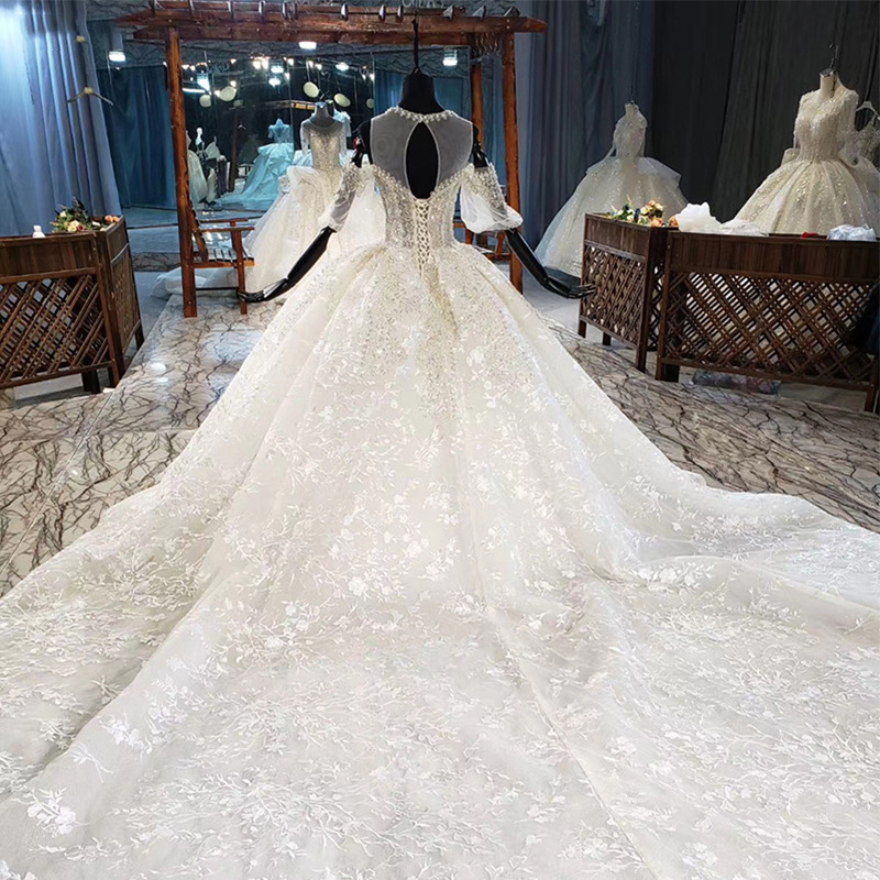 Jewel Neck Ball Gown Wedding Dresses 2M Sweep Train Rhies Beaded Bridal Gowns Appliqued Sequins Robe De Mariee 2XS to 4XL
