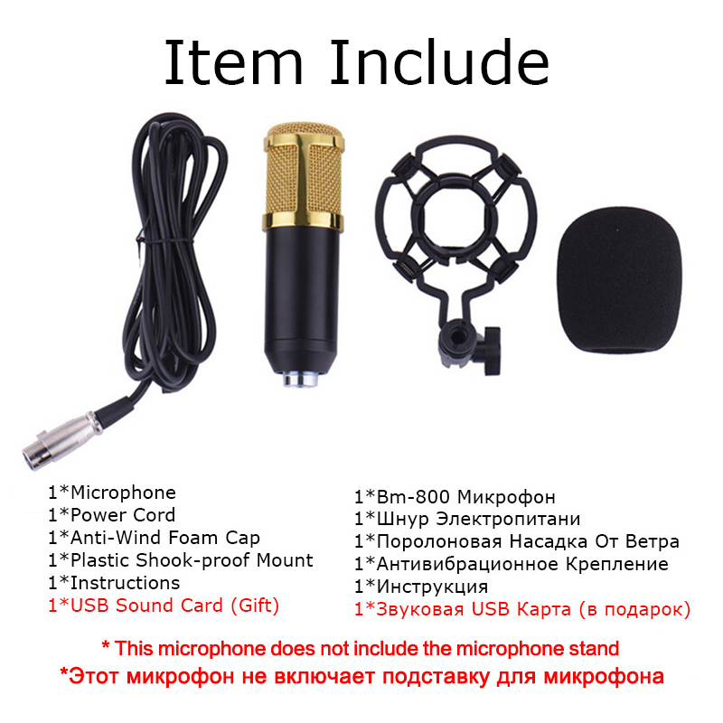 BM800 High Quality Professional Condenser Sound Recording mic bm 800 3.5 mm jack Microphone + Shock Mount for computer