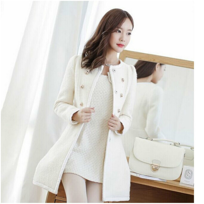 XUXI Autumn Winter Patchwork Women Woolen Long Wool Coat Slim Dames Jacket Fur Collar Cashmere Coat Jacket Female Overcoat LJ201128