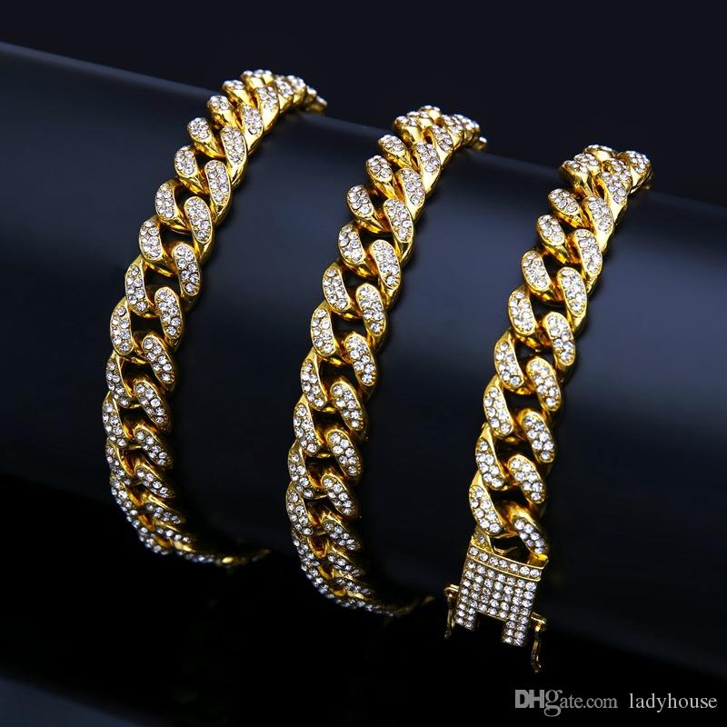 Hip Hop Bling Fashion Jewelry Iced Out Chain Necklace Gold Sier Miami Cuban Link Chains for Cool Men Women Free shipping