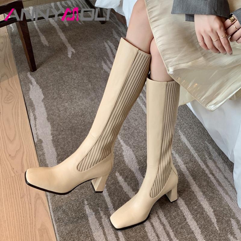 ANNYMOLI Genuine Leather High Heel Knee High Boots Women Shoes Square Toe Chunky Heels Fashion Boots Zip Long Ladies 40, Black synthetic lin
ANNYMOLI Genuine Leather High Heel Knee High Boots Women Shoes Square Toe Chunky Heels Fashion Boots Zip Long Ladies 40, Black synthetic lin