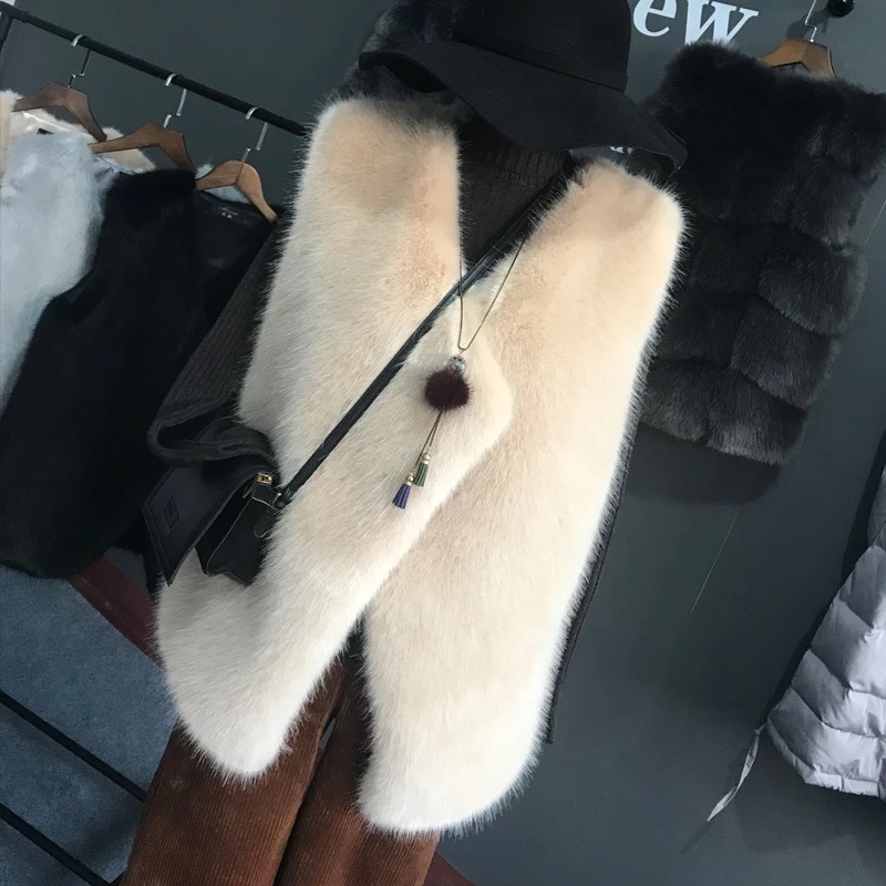 GOOHOJIO Women Faux Hairy Fur Waistcoat Vests Ladies Short Faux Fur Jackets Coat Winter Sleeveless Casual Hairy Outwear Apricot 201019