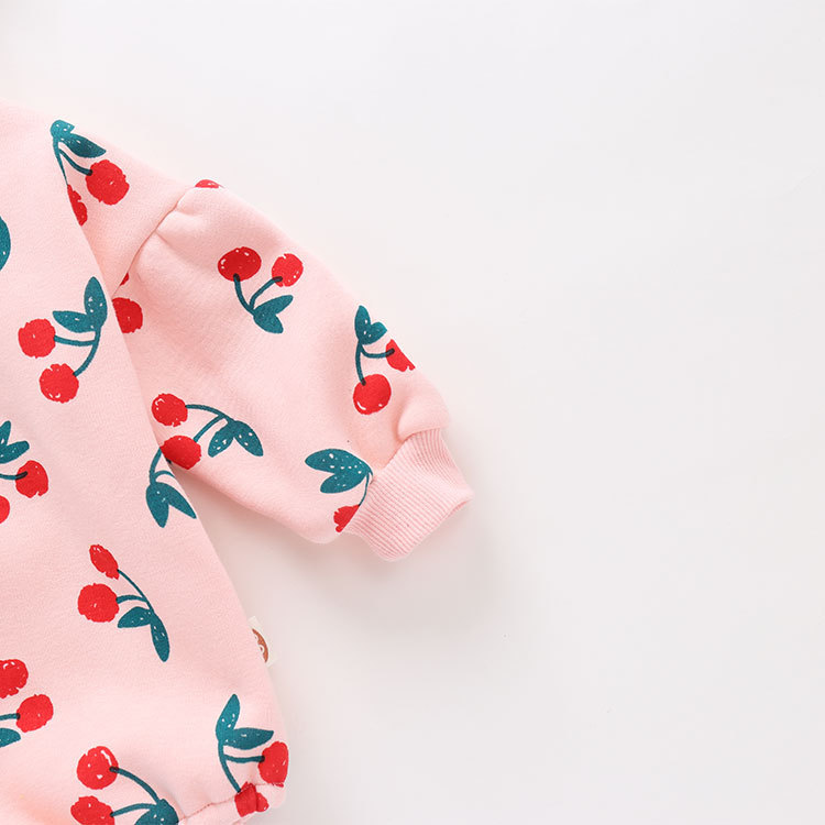 2020 New Cute baby Newborn Baby Cherry Girl Clothes Set Long Sleeve Hoddies Romper +headband Clothes Autumn Winter Wear 0-18m Y1221