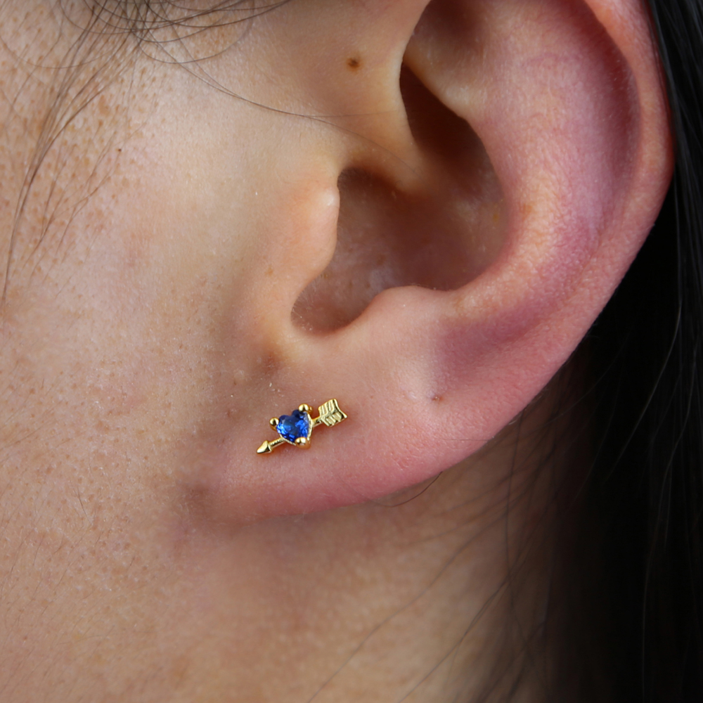 2021 New Tiny 925 sterling silver blue Crystal cz Heart Stud Earring with arrow stud Earrings For Woman Romantic Wedding Jewelry Gift