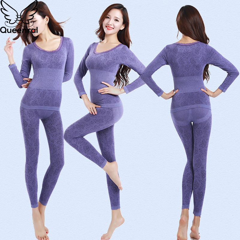 Queenral Sexy Warm Thermal Underwear Women Winter Thermal Underwear Seamless Long Johns Breathable Ladies Slim Underwears Sets 201027
