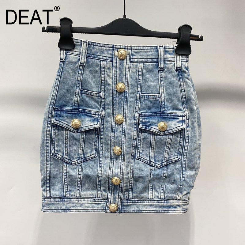 DEAT New Spring And Summer Fashion Casual Solid Color Zipper High Waist Straight Slim Button Denim Full Hip Skirt Women SG217, Blue
DEAT New Spring And Summer Fashion Casual Solid Color Zipper High Waist Straight Slim Button Denim Full Hip Skirt Women SG217, Blue