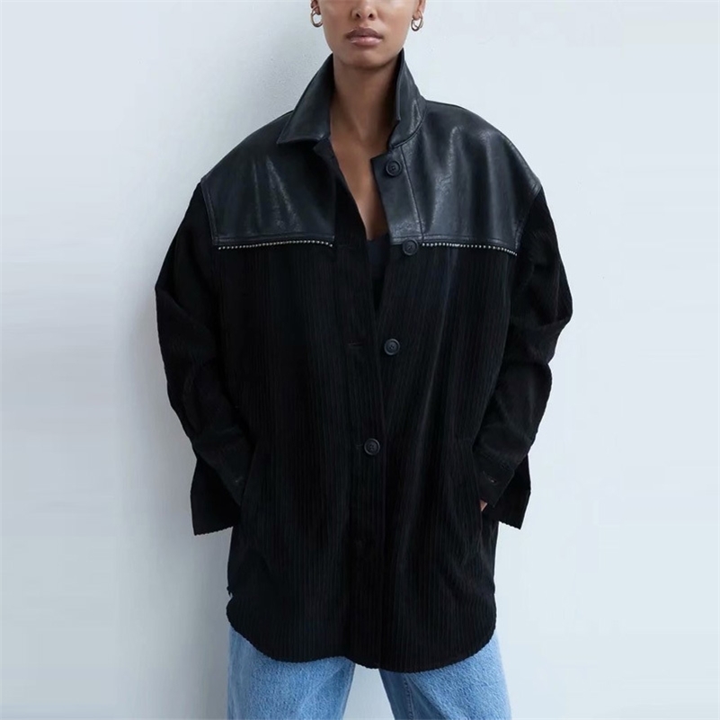 Za Women' Corduroy Jacket Patchwork Long Sleeve Overshirt Woman Autumn Winter Plus Size Black Jackets Coat Long Top 201112
Za Women' Corduroy Jacket Patchwork Long Sleeve Overshirt Woman Autumn Winter Plus Size Black Jackets Coat Long Top 201112