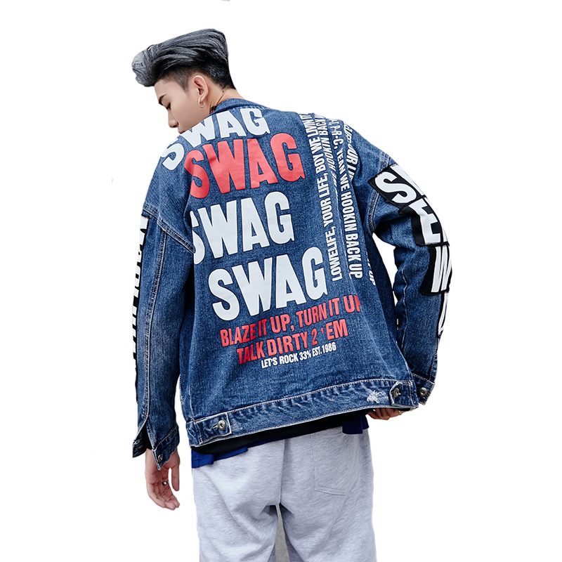 hip Harajuku wind hop graffiti denim jacket men's clothes tides loose fashion high street outerwear motorcycle biker jackets 57C5, Blue.
hip Harajuku wind hop graffiti denim jacket men's clothes tides loose fashion high street outerwear motorcycle biker jackets 57C5, Blue.
