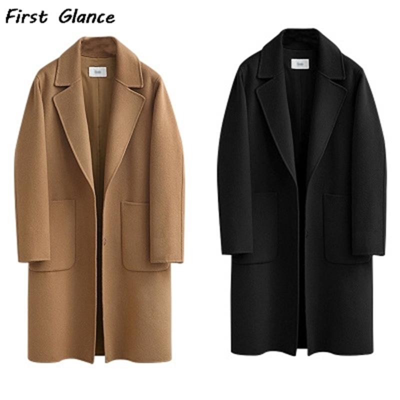 Autumn And Winter Fashion OL Style Women's Plus-size New Pure Color Woolen Coat In The long Style Loose And Heavy Warm Coat 201216