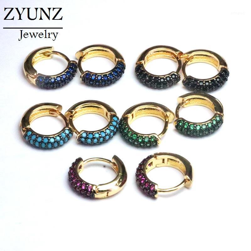 Hoop & Huggie 4 Pairs, 15MM, Color CZ Zircon Gold Earrings For Women Geometric Small Jewelry Wedding Bijoux Brincos1