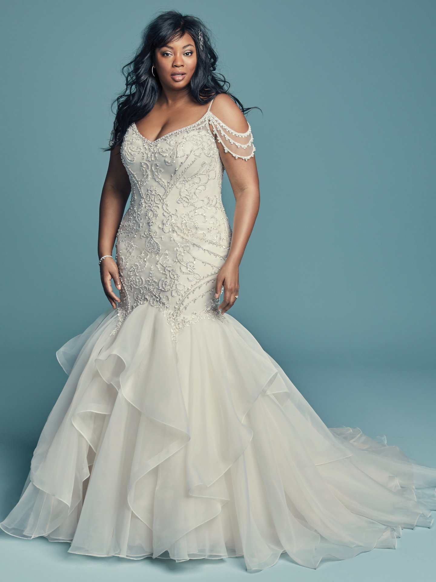 Plus Size Fabulous Lace Mermaid Wedding Dresses V Neck Beaded Bridal Gowns Sweep Train Custom Made Robe De Marie