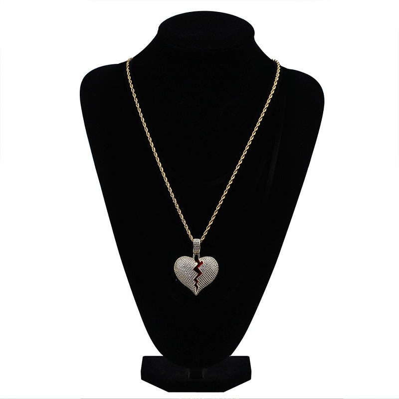 Solid Broken Heart Pendant For Mens Womens New Fashion Personality Hip Hop Necklace Couple Jewelry Free shipping Free shipping