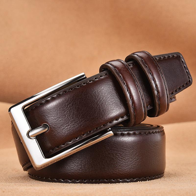 Men Genuine Leather Belt Pin Buckle Belts Designer High Quality Waist Strap Male for Jeans Cintos Masculinos 2020, Black
Men Genuine Leather Belt Pin Buckle Belts Designer High Quality Waist Strap Male for Jeans Cintos Masculinos 2020, Black