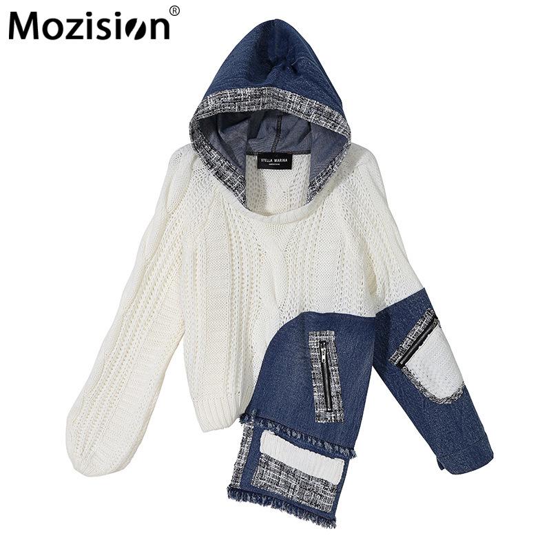 Mozision Patchwork Denim Splice Knitted Sweater Women 2020 Winter New Streetwear Loose Irregular Zipper Hooded Sweater, Red
Mozision Patchwork Denim Splice Knitted Sweater Women 2020 Winter New Streetwear Loose Irregular Zipper Hooded Sweater, Red