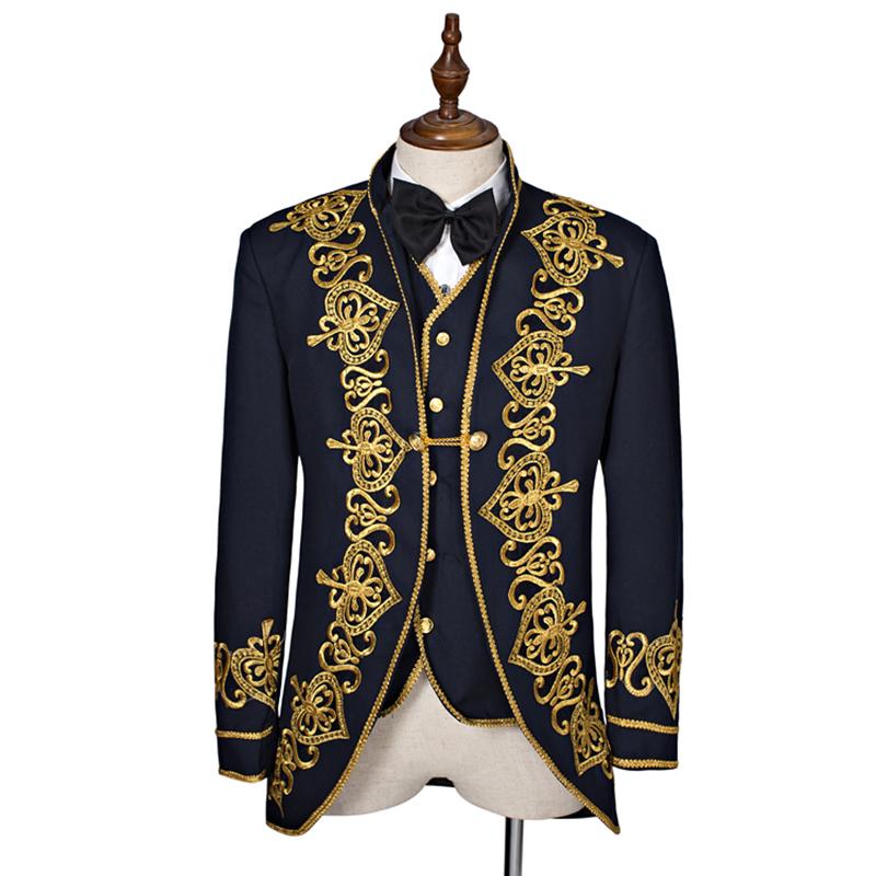 New Black Men's Blazers Suit Long Sleeve Gold Appliques Stage Singer Performance Costume (Include Jacket+Vest+Tie
New Black Men's Blazers Suit Long Sleeve Gold Appliques Stage Singer Performance Costume (Include Jacket+Vest+Tie