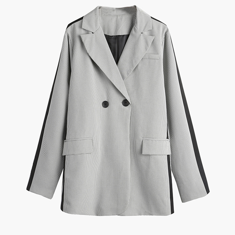 EAM Women Gray Brief Contrast Color Blazer Lapel Long Sleeve Loose Fit Jacket Fashion Spring Autumn 1Y535 201114