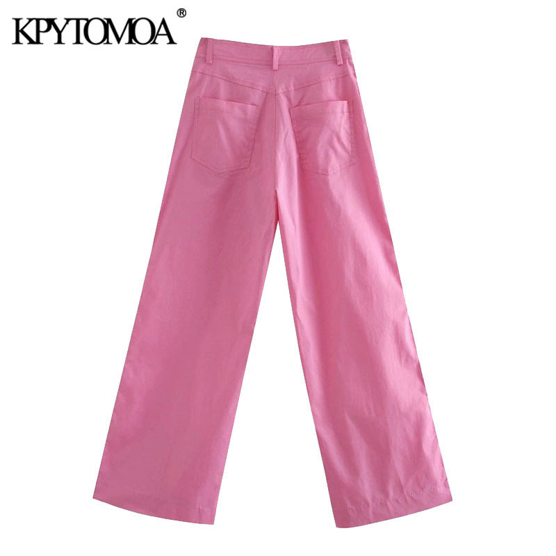 KPYTOMOA Women Chic Fashion Side Pockets Wide Leg Pants Vintage High Waist Zipper Fly Female Trousers Mujer 201106