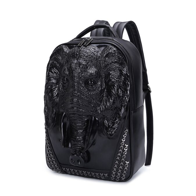 3D Embossed Men Backpack Travel Punk Rock Women Leather Backpack Grimace Owl Skull Fox Lion Pattern Backpacks Funny School Shoulder Bag