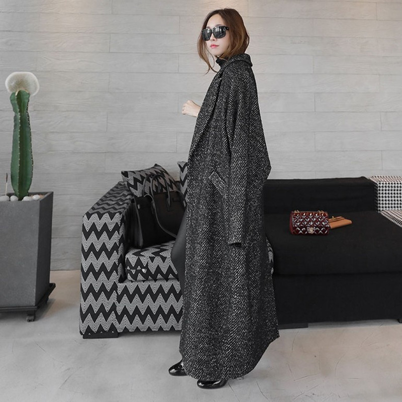 Johnature Wool Korean Women Coats Autumn Winter Turn-down Collar Pockets Loose Long Warm Coats 201215