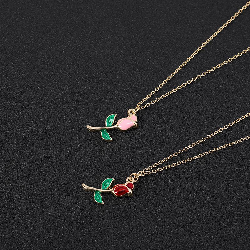 Valentine's Day gift Cartoon Colorful Crimson or Pink Colors Rose Flower Branch with Green Leaf Chain pendant Necklaces jewelry
Valentine's Day gift Cartoon Colorful Crimson or Pink Colors Rose Flower Branch with Green Leaf Chain pendant Necklaces jewelry