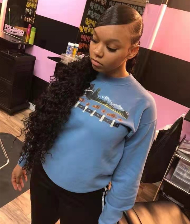 Long black deep curly low ponytail black hair curly ribbon wrap around pony tail human hair for black women 120g 18inch