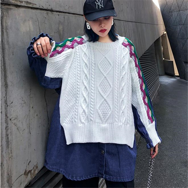 2021 New Camisola Solta Feminina Moda Plus Size Pulver Denim Retalhos Falso Duas Peas Lanterna Manga Primavera Outono Solto GJYJ, Multi
2021 New Camisola Solta Feminina Moda Plus Size Pulver Denim Retalhos Falso Duas Peas Lanterna Manga Primavera Outono Solto GJYJ, Multi