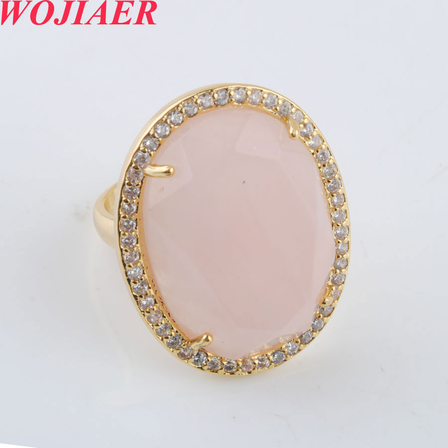 WOJIAER Natural Stone Ring Faceted Egg Shape CZ Zircon Rhinestone Rings Opening Adjustable Women Jewelry Exquisite Gift DBO928