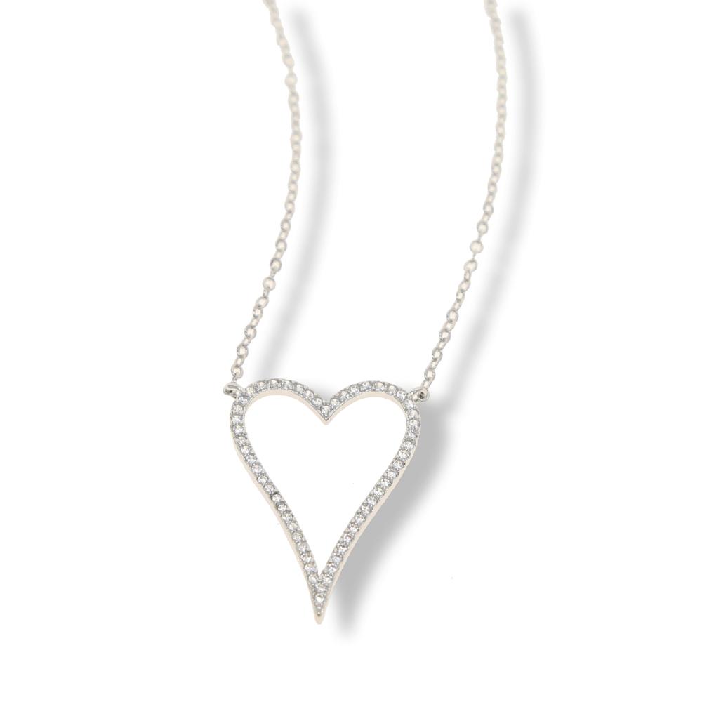 New styles Heart Pendant Iced Out Bling Lovely Heart Charm Open Link Chain Statement Necklace 41+5cm Women wedding Jewelry Gift