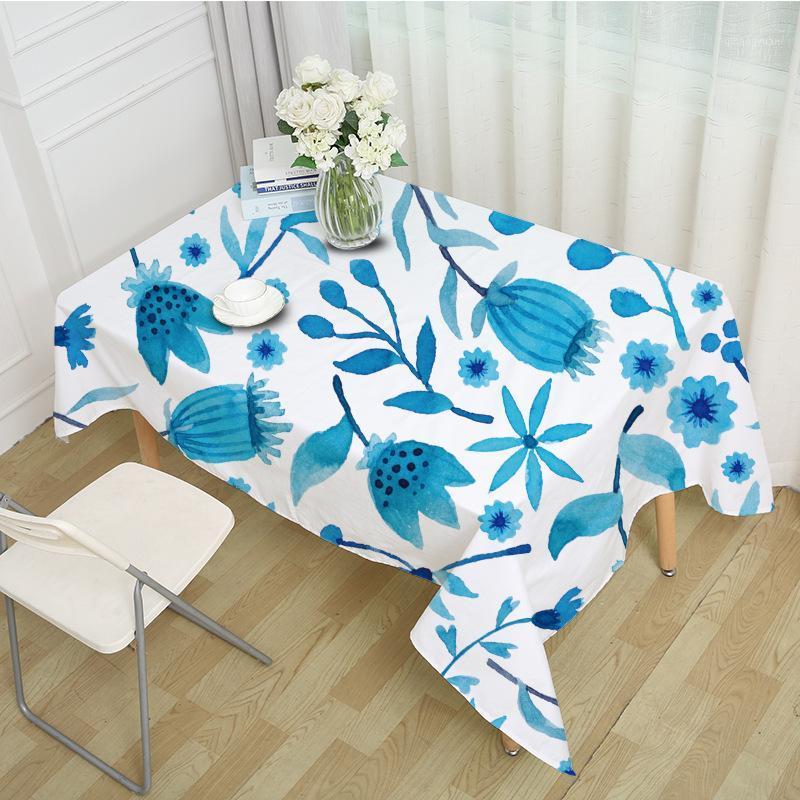Decorative Table Cloth Rectangular Party Banquet Outdoor Tablecloth Home Decor Table Cover Flower branch Blue Pattern MZ00251