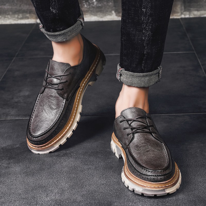 Men Oxfords Leather Shoe British Black Brown Shoes Handmade Comfortable Formal Men Flats Shoes Lace-Up Bullock 39-44