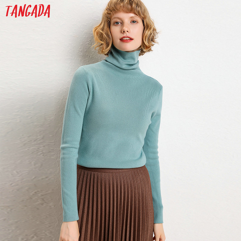 Tangada winter fashion women solid turtleneck sweater female long sleeve chic elegant ladies jumpers sweater pull femme AQJ02 201109