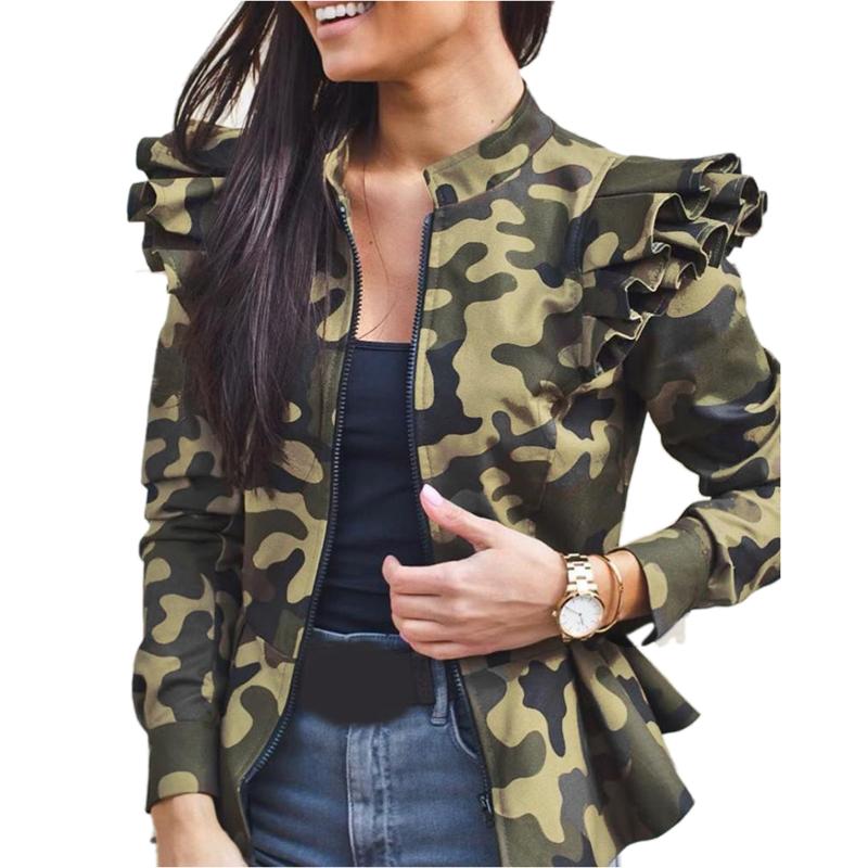 Stylish Ladies coat Ruffle Coat Long-sleeved Stitching Zipper Clothing Leopard/Camouflage Printed Tops for Spring Auntumn, Beige
Stylish Ladies coat Ruffle Coat Long-sleeved Stitching Zipper Clothing Leopard/Camouflage Printed Tops for Spring Auntumn, Beige