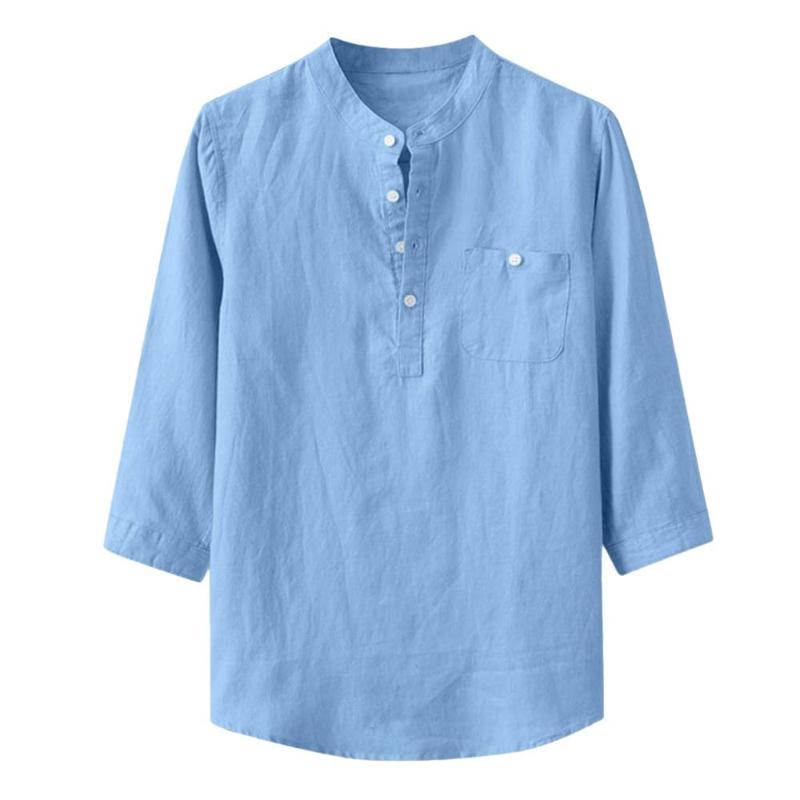 New Casual Men's Shirts Baggy Cotton Linen Solid Three Quarter Sleeve Pocket Stand Collar Shirts Chemise Homme Manche Court A40, Blue
New Casual Men's Shirts Baggy Cotton Linen Solid Three Quarter Sleeve Pocket Stand Collar Shirts Chemise Homme Manche Court A40, Blue