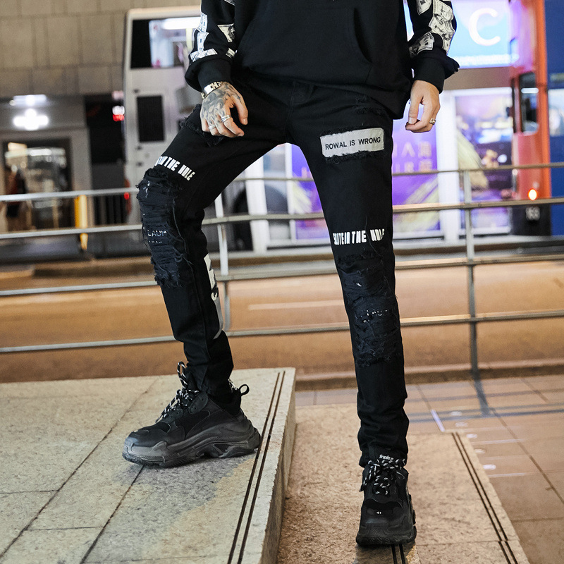 Men Skinny Ripped Jeans Vintage Biker Jogger Distressed Hole Baggy Denim Slim Fit Hip Hop Jeans Pants 201111