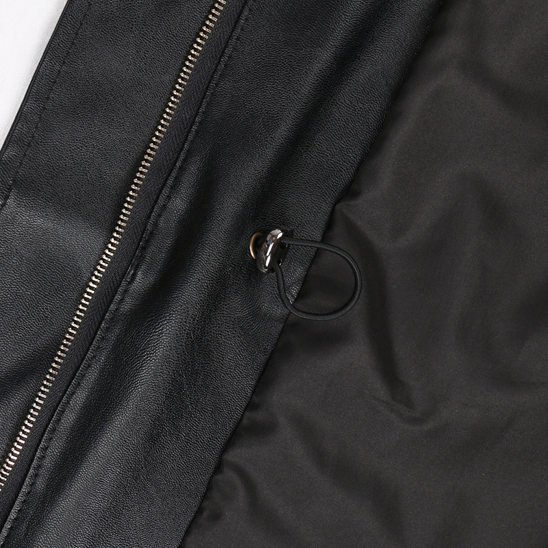 Lautaro Black leather jacket women Plus size hooded windbreaker women long sleeve zipper drawstring Faux leather jackets women 201030