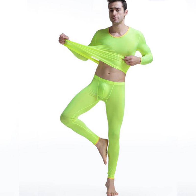 Thermal underwear men long johns thermo Underwear underpant elastic ultra-thin silk translucent Pajamas clothes for men leggings 201023