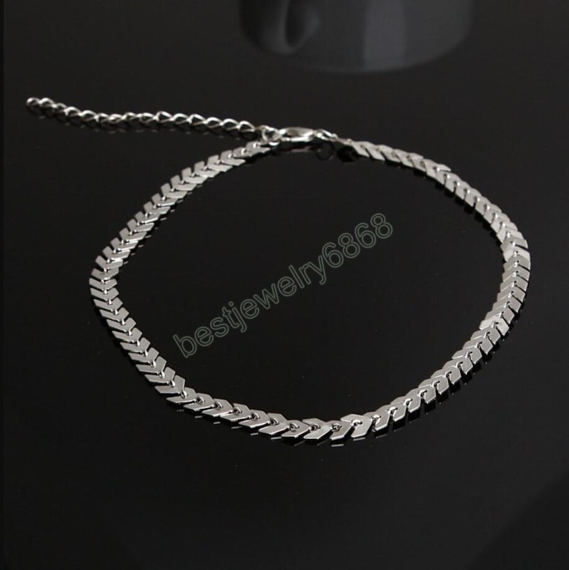 Simple Minimalist Copper Flat Fishbone Chain Choker Necklace Punk V-Shaped Short Collar Clavicle Necklace Women Jewelry