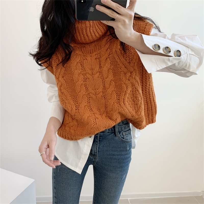 loose sleeveless sweater spring autumn Women vest sweaters knitting vest joker knitted vest wool oversize Girls Pullover 201201