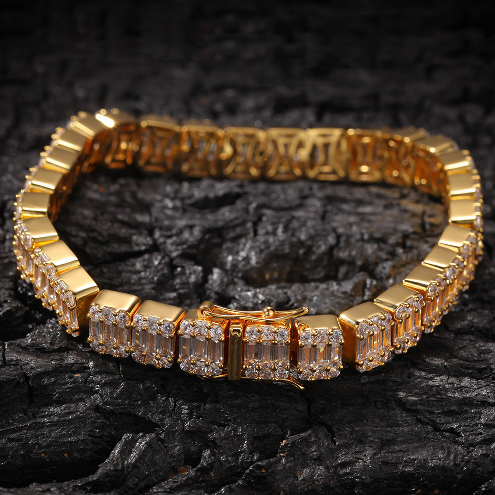 Ladder Tennis CZ Iced Out Bracelets Hip Hop Cuban Link Chain Diamond Mens Bracelet Charm Gold Silver Rapper Bangles