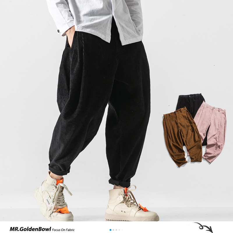 Sinicism Store Men Corduroy Harem Pants Autumn Chinese Style Pants Mens Solid Black Sweatpants Male Loose Trousers Oversize 201110