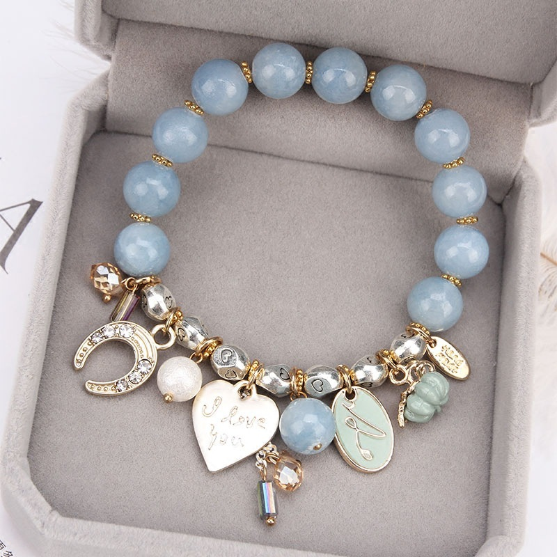 Popular Design Metal Charm Bracelet Womens Holiday Gift Natural Gemstone Strands Jewelry