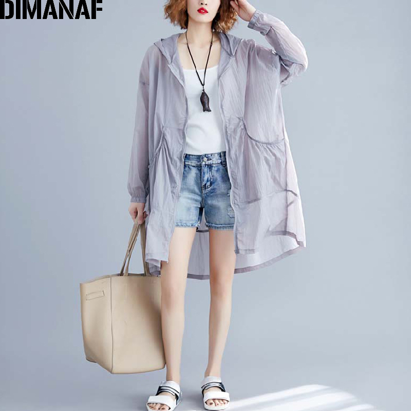 DIMANAF Summer Plus Size Jackets Coat Hooded Zipper Women Clothing Vintage Lady Ruffles Outerwear Loose Casual Pockets Cardigan 201029
